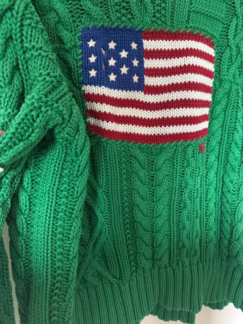 Polo Ralph Lauren Aran Flag Sweater Green Size Medium - Picture 8 of 10